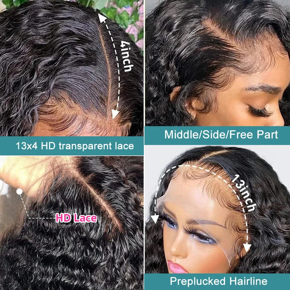 220 Dichte HD 13X6 Transparent Tiefe Wasserwelle Gelockte Echthaar Lace Front Perücke 30 34 Zoll 13X4 Lace Front Echthaar Perücken