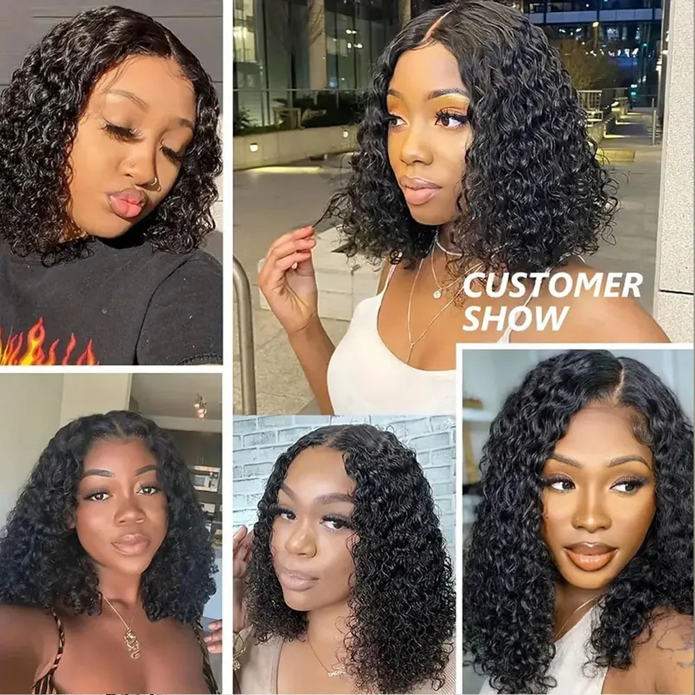 Deep Curly Wave Short Bob Perücken brasilianische 100% Echthaar 13x4 Lace Front Perücken 4x4 Lace Closure Lockige Perücken für Frauen 200% Dichte