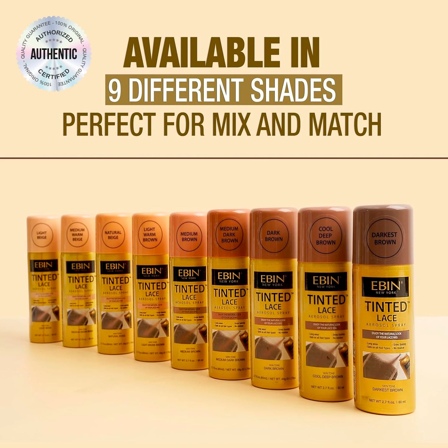 Ebin New York Tinted Lace Aerosolspray 2.7oz/ 80ml – Schnell trocknend, natürlicher Farbton, ideal für nahtloses Verblenden von Spitzen