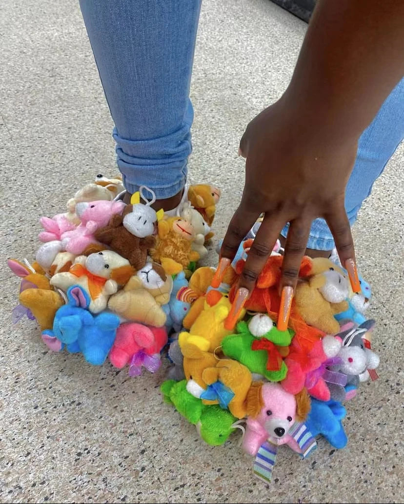 Hausschuhe Damen Baumwoll-Hausschuhe Pelzige Flip-Flops Hausschuhe Süße Teddybär-Puschen Plüsch-Pantoletten Damen Günstige Puschen