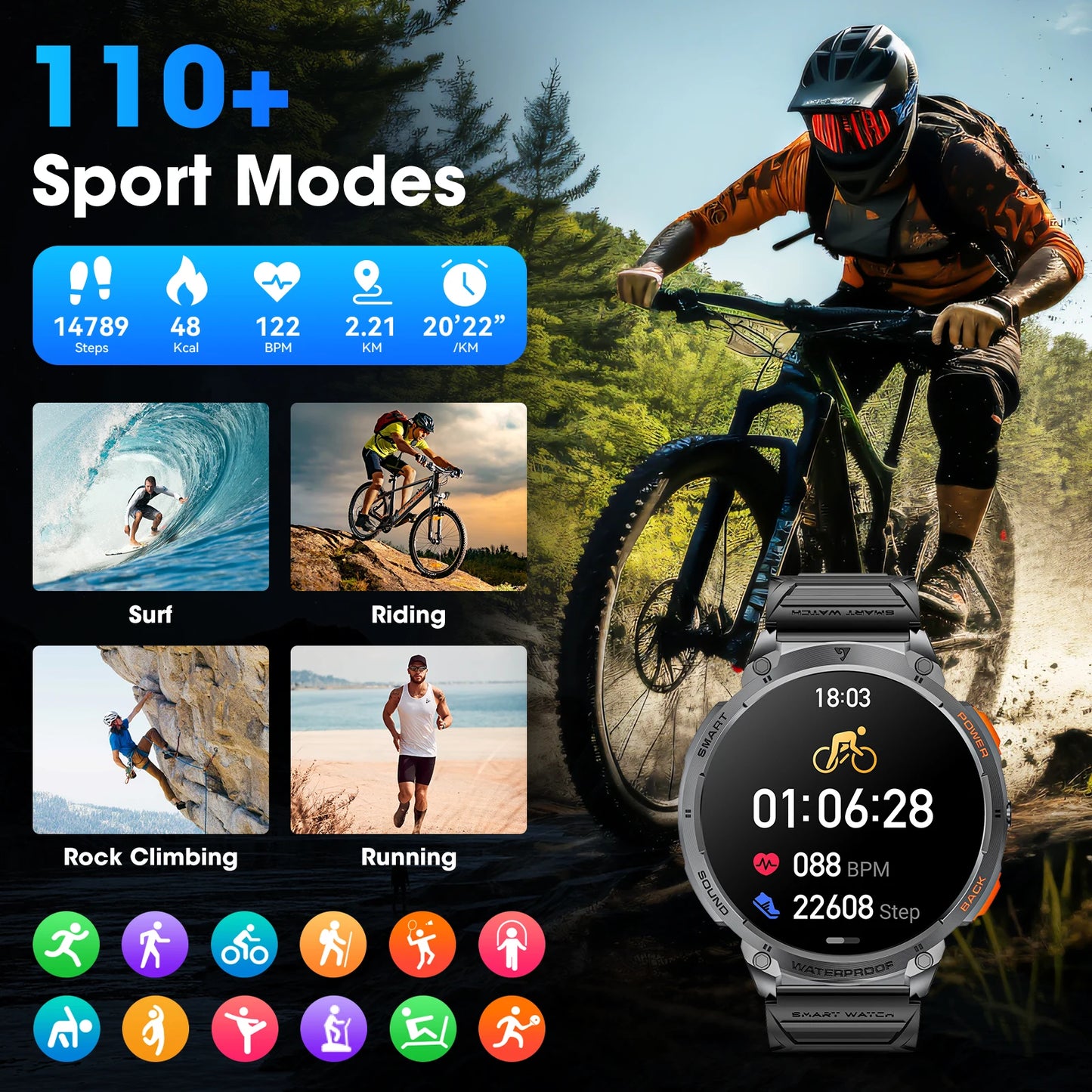 Karchilor Smartwatches für Herren 2025 Smartwatch für Damen Bluetooth Anruf 1.85 High-Definition Bildschirm Fitness Sport Wasserdicht