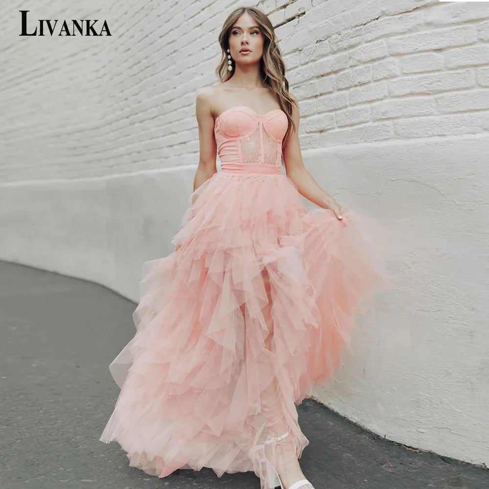 LIVANKA  Fashionable Sheath Homecoming Dresses For Women Pearls Pleat Ruched Satin Vestidos De Festa Customized Plus Size
