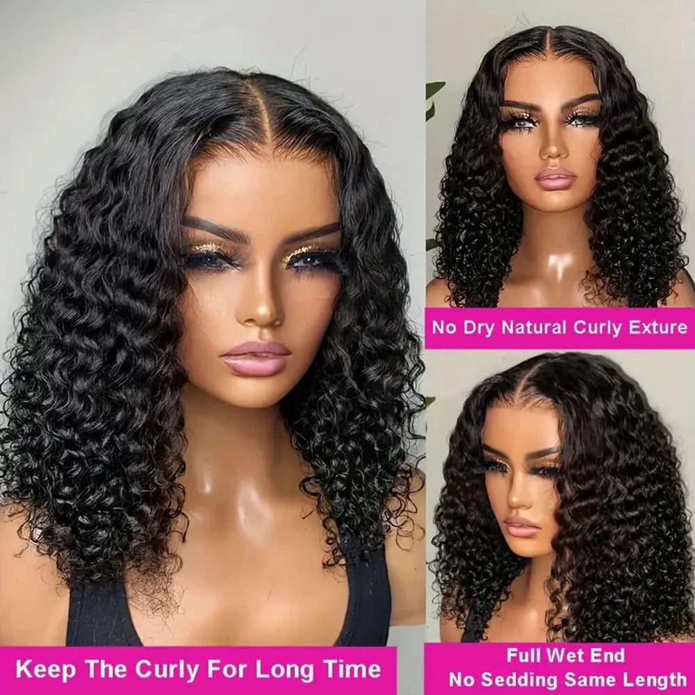 Deep Curly Wave Short Bob Perücken brasilianische 100% Echthaar 13x4 Lace Front Perücken 4x4 Lace Closure Lockige Perücken für Frauen 200% Dichte