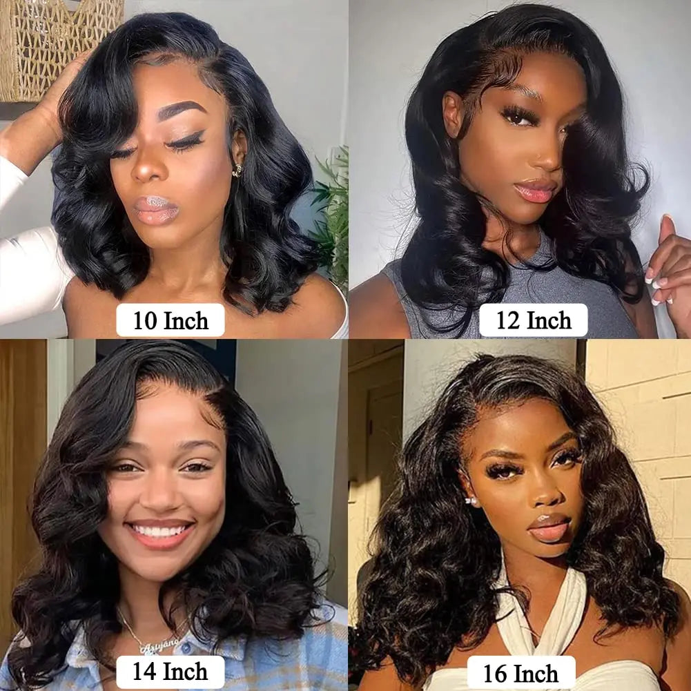 13x4 Lace Frontal Perücke Echthaar Kurze Bob Perücke Body Wave 4x4 HD Lace Front Verschluss Perücke Brasilianisches unbehandeltes Haar Natur Schwarz Farbe