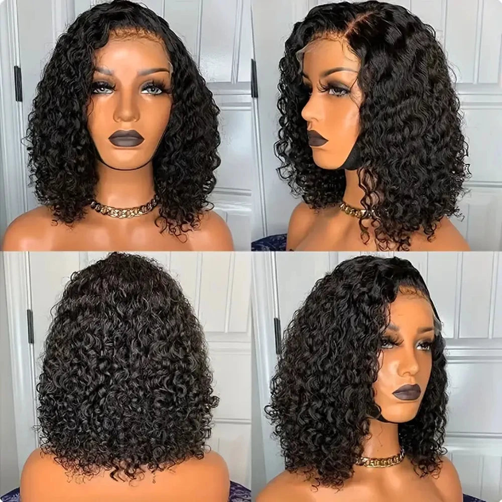 Deep Curly Wave Short Bob Perücken brasilianische 100% Echthaar 13x4 Lace Front Perücken 4x4 Lace Closure Lockige Perücken für Frauen 200% Dichte