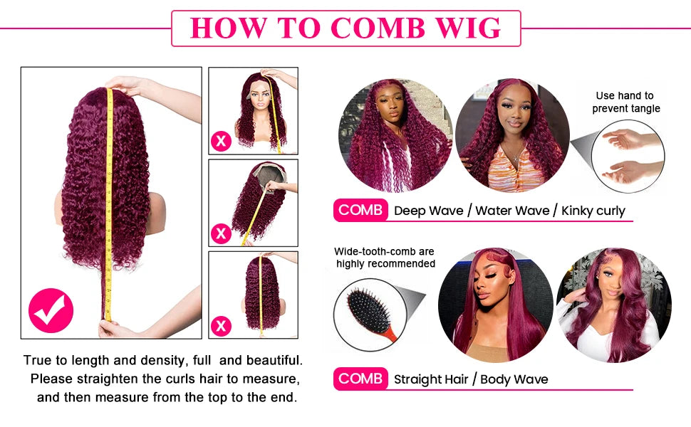 250 Dichte 30 Zoll 13x4 99J Burgundy Deep Wave Lace Front Perücke Lockige Lace Front HD Lace Front Echthaar Perücken für Frauen