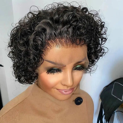 Pixie Cut Perücke Echthaar 13x1 Lace Frontal Perücken Echthaar Kurzer Bob Echthaar Perücken für schwarze Frauen Lace Front Echthaar Perücke