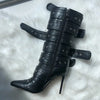 Onlymaker Women Pointed Toe Mid-Calf Boots Buckle Strap Thin High Heel Lady Zipper Female  Stiletto Boots