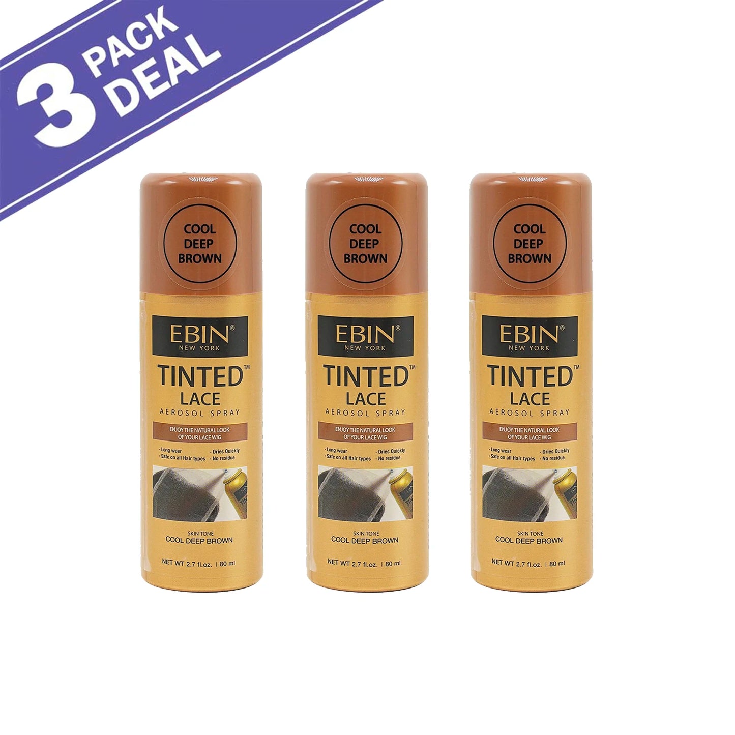 Ebin New York Tinted Lace Aerosolspray 2.7oz/ 80ml – Schnell trocknend, natürlicher Farbton, ideal für nahtloses Verblenden von Spitzen