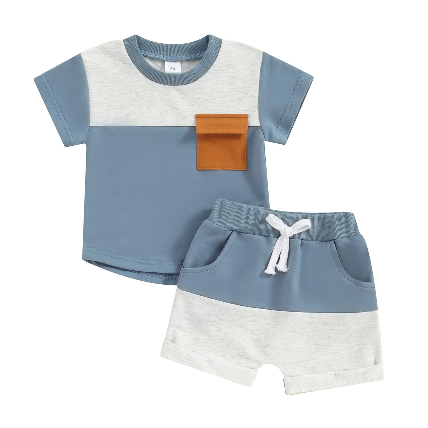 Fashion Summer Baby Boys Clothes Set Short Sleeve Pocket Contrast Color T-shirt + Elastic Waist Shorts 2PCS Kids infant Outfits