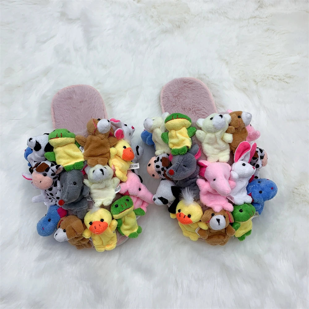 Hausschuhe Damen Baumwoll-Hausschuhe Pelzige Flip-Flops Hausschuhe Süße Teddybär-Puschen Plüsch-Pantoletten Damen Günstige Puschen