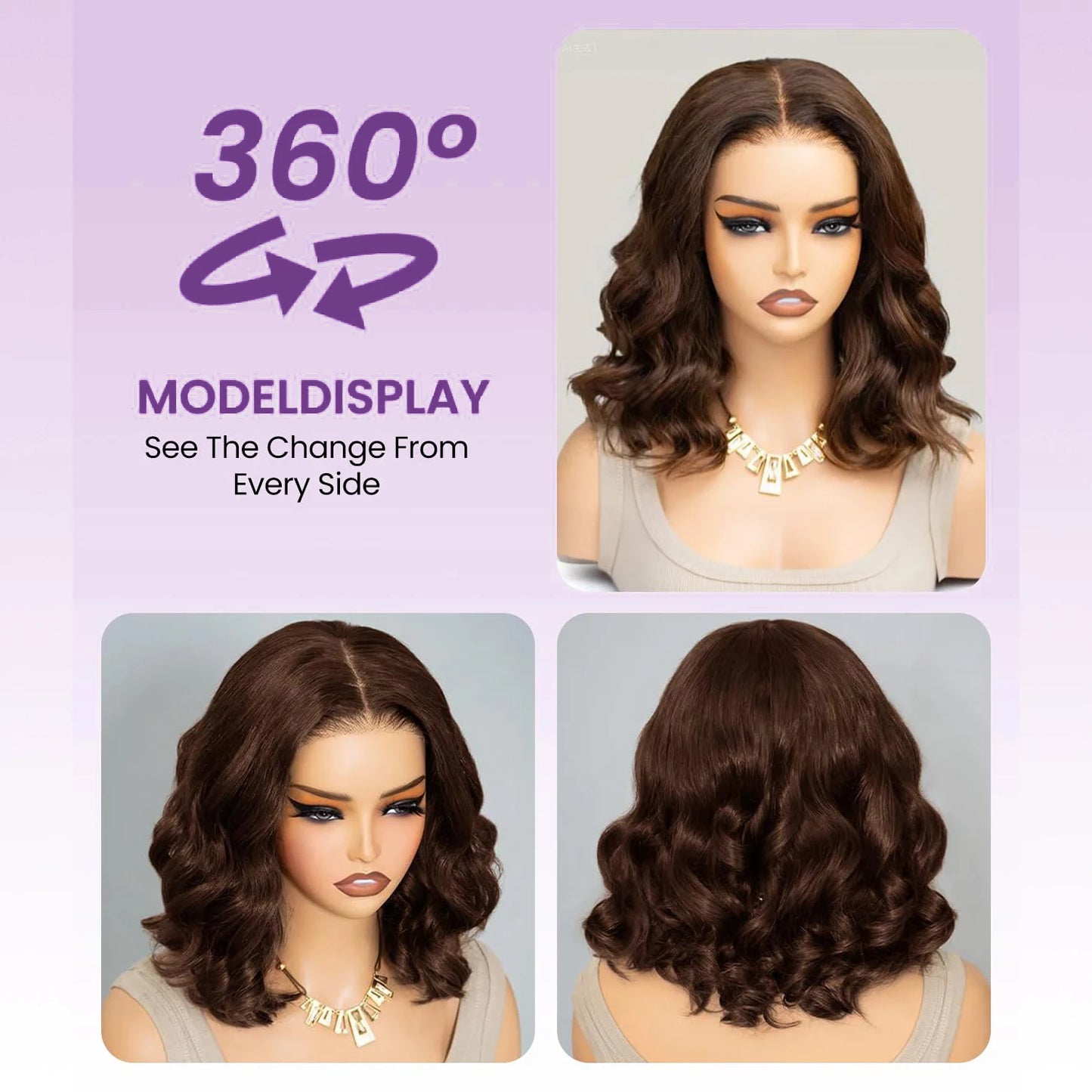 Brown Bob Wig Human Hair 250% 13x4 Body Wave Lace Front Wigs Human Hair Pre Plucked Frontal Chocolate Brown Short Bob Wigs Wavy
