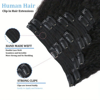 Kinky Straight Clip-in Echthaar Extensions Naturfarbe Aus Brasilianischem 100 % Remy Echthaar 120 g 8 Teile/Set Voller Kopf Für Frauen