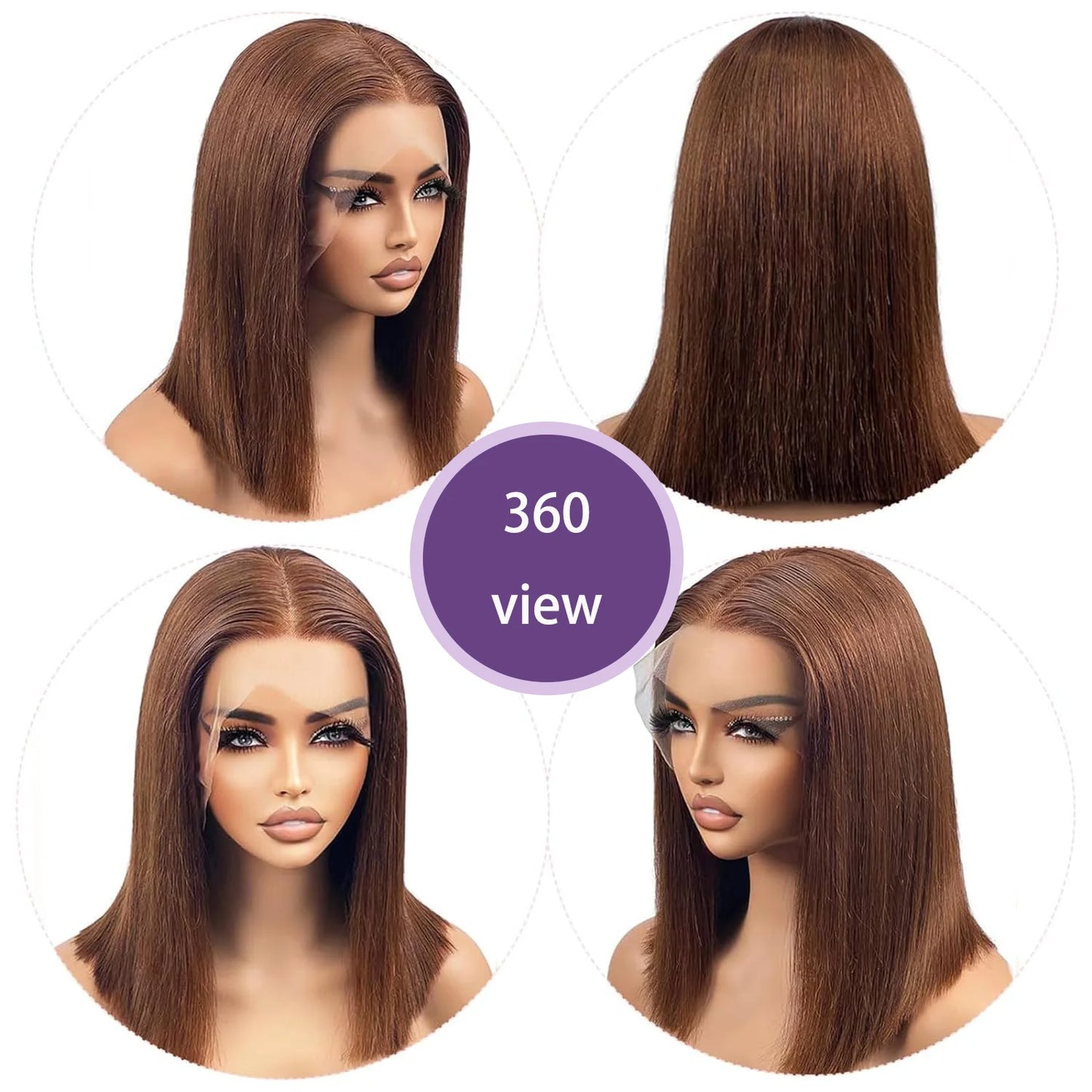 13x4 Transparente HD Lace Frontal Perücke Kurze Bob Perücke Echthaar Schokobraun #4 Lace Front Perücken Vorgezupft Kurze Glatte Perücke