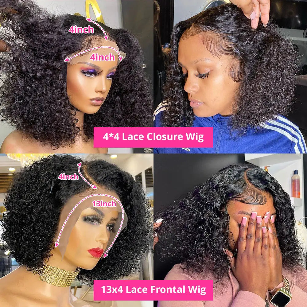 Deep Curly Wave Short Bob Perücken brasilianische 100% Echthaar 13x4 Lace Front Perücken 4x4 Lace Closure Lockige Perücken für Frauen 200% Dichte