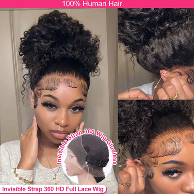 250 Dichte 30 Zoll Unsichtbarer Träger Wasserwelle lockig 360 Full HD Lace Front Echthaarperücke Kleberlose Perücke Tiefe Welle Frontalperücke