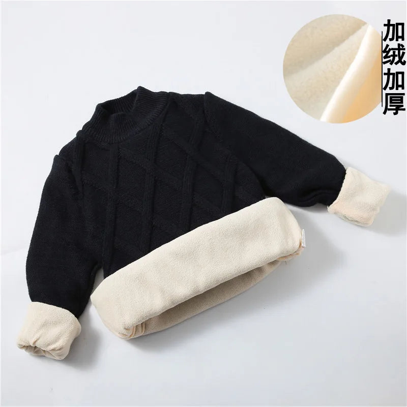 boys Plus velvet Warm turtleneck sweater Pullovers plush inside Thicken sweaters girls Winter Autumn Knitted Loose jacket 2-10Y