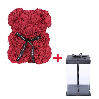 25cm Teddybär Rose mit Box Künstliche PE-Blume Valentinstag Freundin Frauen Muttertag Geschenk Hochzeit Geburtstagsfeier