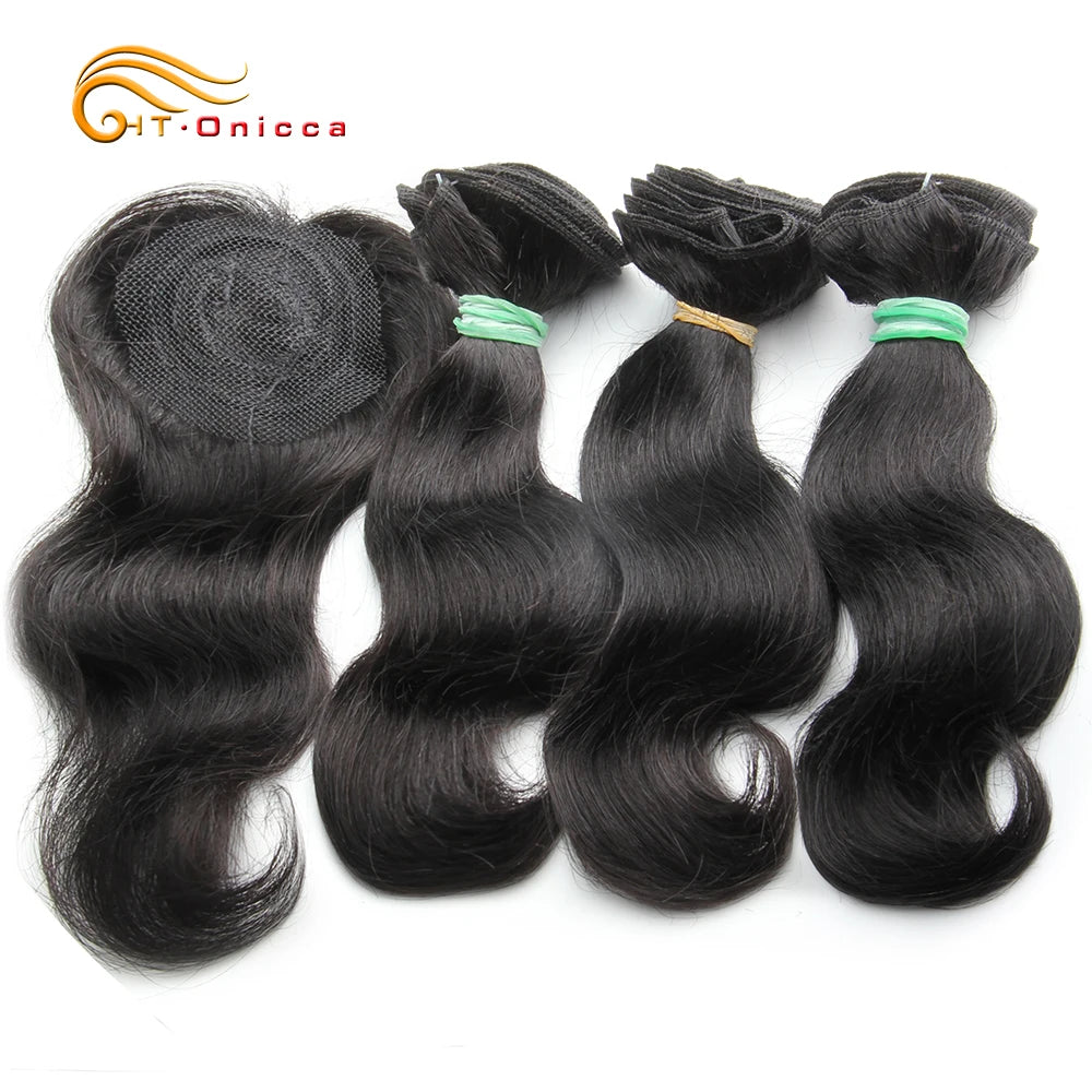 Lockiges Echthaar-Bundles mit Closure, kurzes indisches Echthaar-Bundles mit kreisförmigem Closure