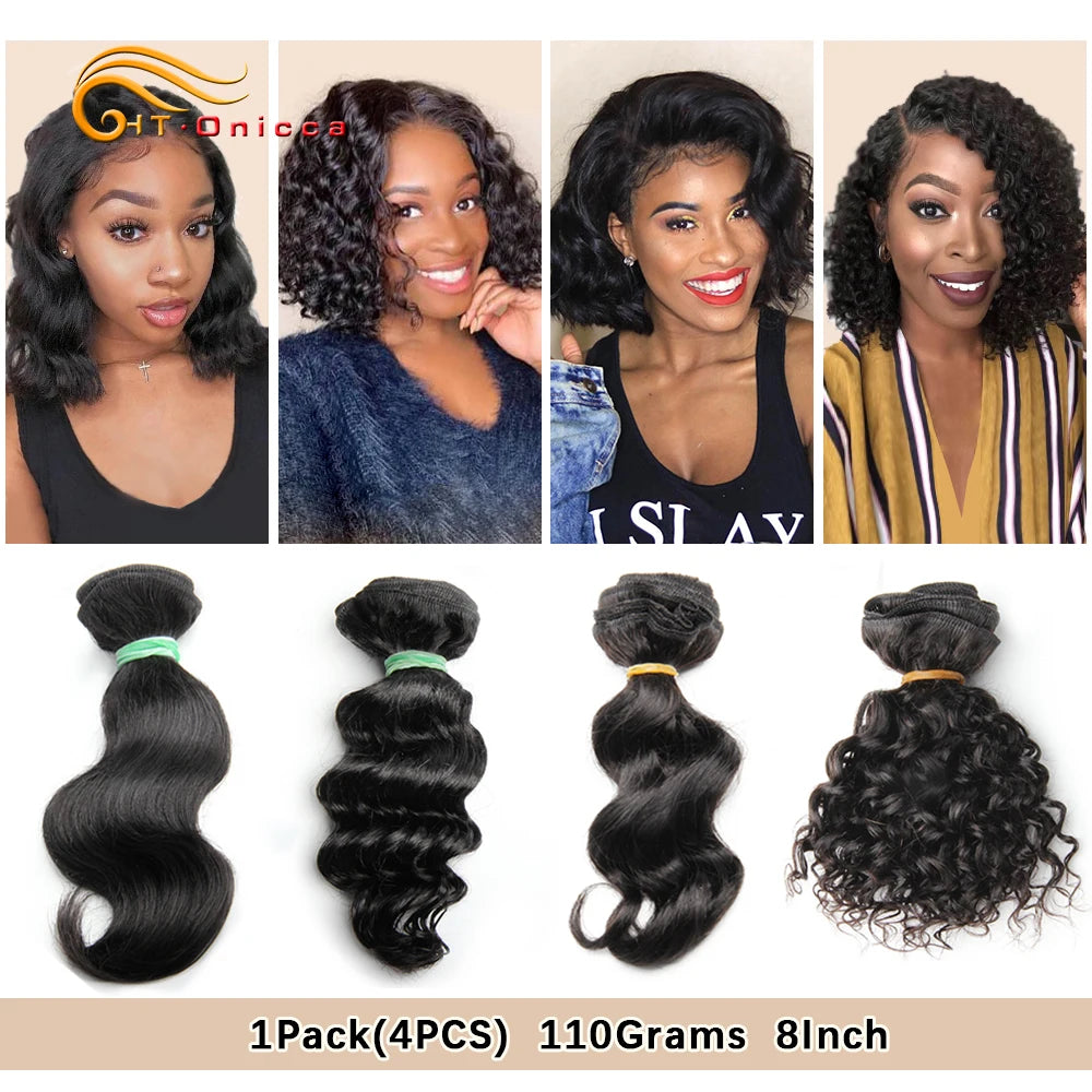 Lockiges Echthaar-Bundles mit Closure, kurzes indisches Echthaar-Bundles mit kreisförmigem Closure