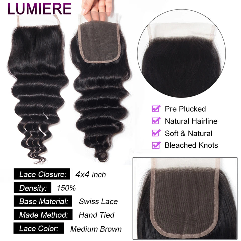 15A Loose Deep Wave Bundle With HD Closure 4X4 5x5 6x6 100% Virgin Brazilian Hair Weave Bundles 3/4 Bundle Deal  8-40" Wholeasle