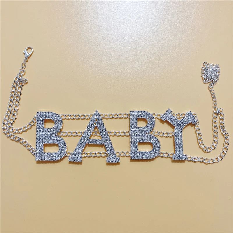 Wholesale NASTY SEXY Shiny Rhinestone Choker Necklace Letter for Women BABY Big Choker Necklace Crystal Collar Statement Jewelry