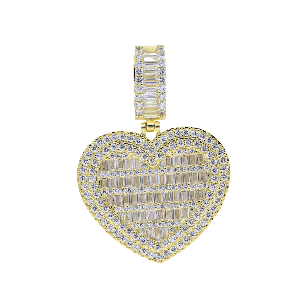 Auf Lager Iced Out Bling Damen Schmuck 5A Weißer Zirkonia Herzanhänger Halskette Mit Tennis Box Chain