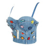 Irene Tinnie Sexy Cute Loch Cartoon Dekoration Push Up Bustier Damen Jeans Bralette Cropped Top Weste Große Größe