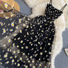 YuooMuoo Koreanische Mode Gänseblümchen Blumendruck Mesh Partykleid Sommer Zweilagiges Spaghettiträger Urlaub Midi Kleid Strandkleid