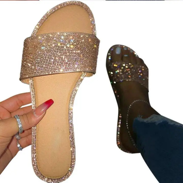 Glitter Slippers Women Summer Sandals 2023 Fashion Bling Female Candy Color Flip Flops Beach Diamond Flat Shoes Outdoor Sandals