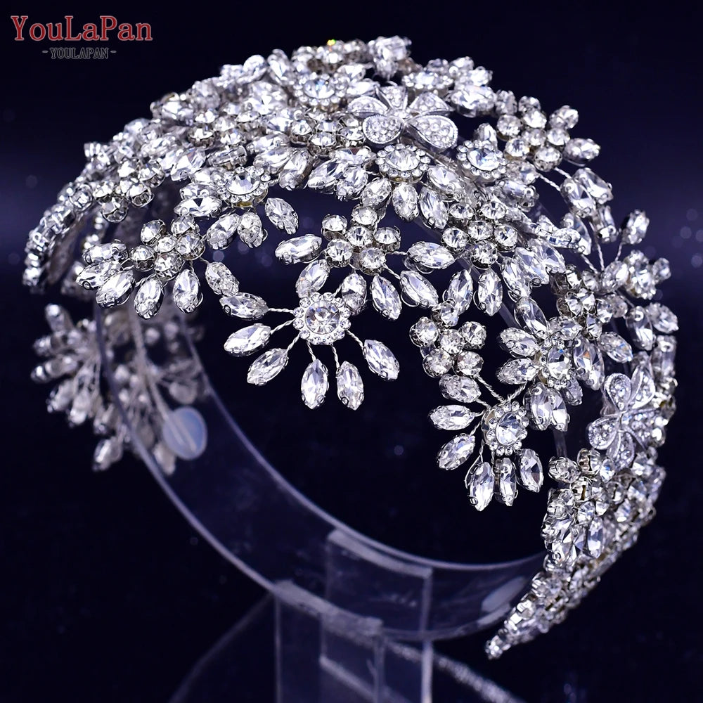 YouLaPan Luxury Bridal Hair Tiara Rhinestone Headband Handmade Wedding Hair Accessories Women Headdress Pageant Headpiece HP398