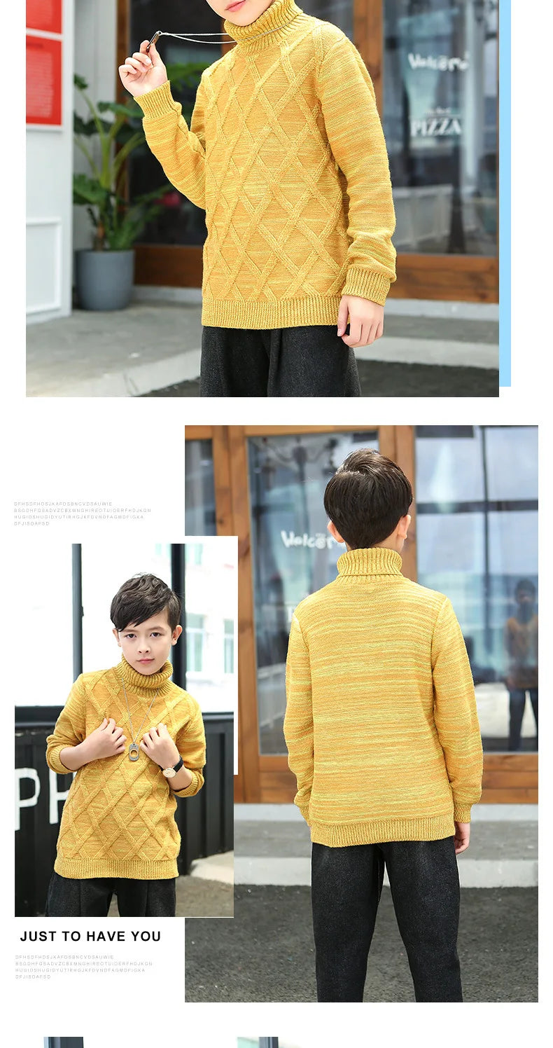 boys Plus velvet Warm turtleneck sweater Pullovers plush inside Thicken sweaters girls Winter Autumn Knitted Loose jacket 2-10Y