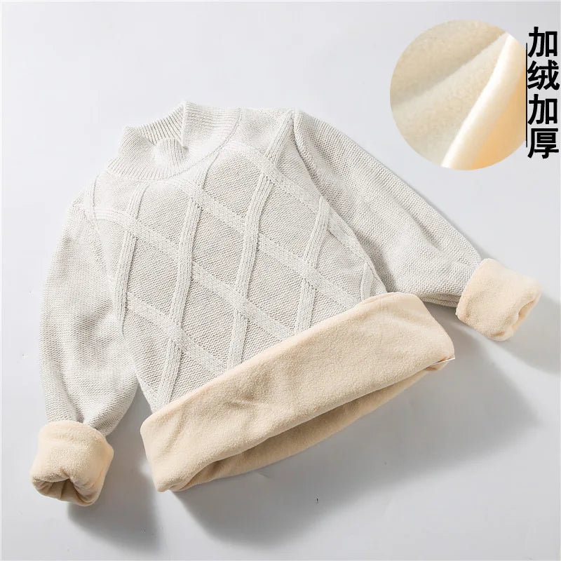 boys Plus velvet Warm turtleneck sweater Pullovers plush inside Thicken sweaters girls Winter Autumn Knitted Loose jacket 2-10Y