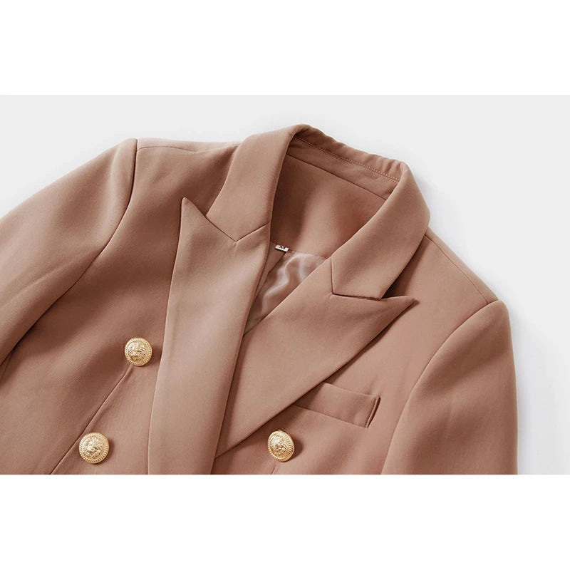 HARLEYFASHION Europäisch Amerikanisch 2021 Frühling Herbst Slim Doppelreiher Damen Blazer OL Unifarbener Hochwertiger Anzug Blazer XXL