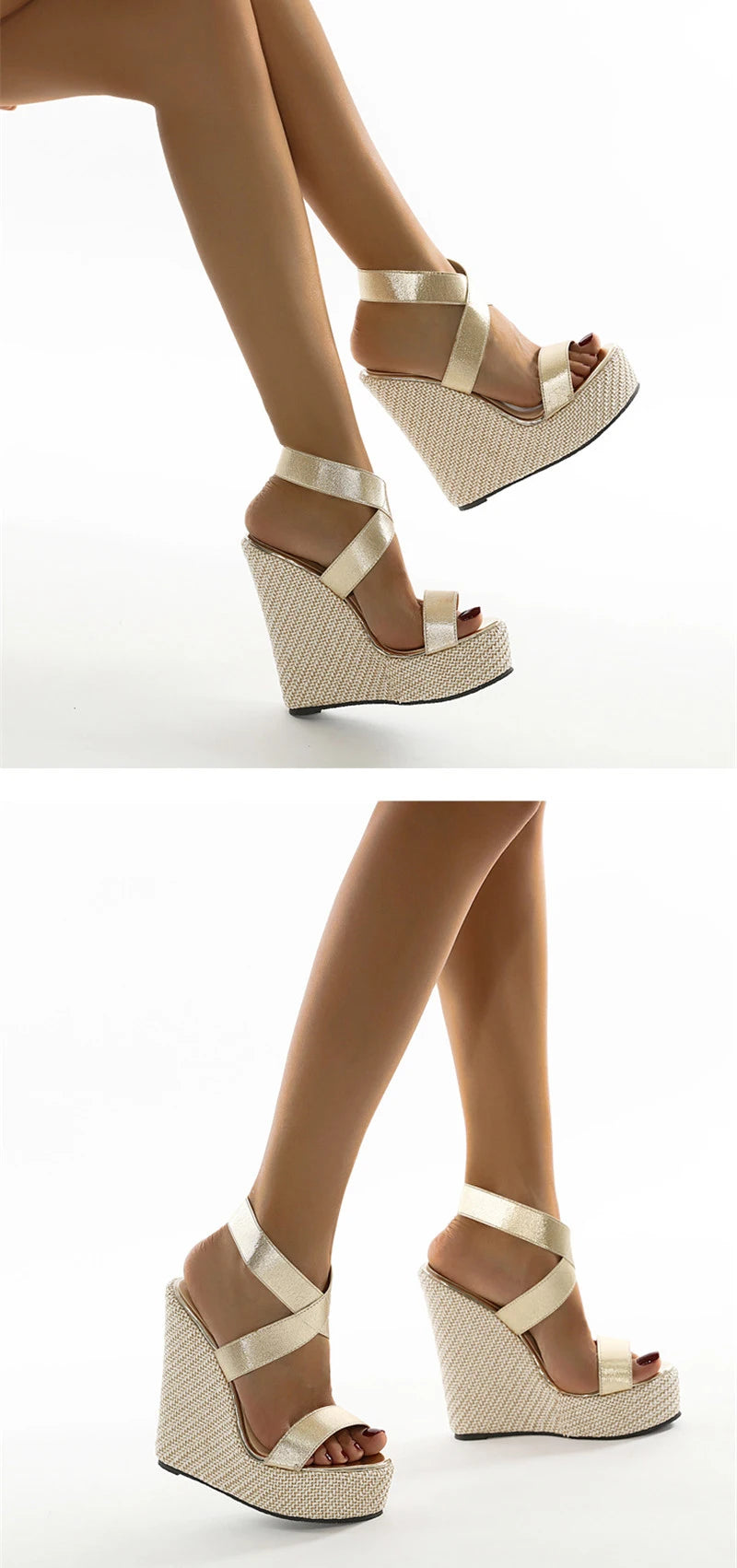 Eilyken Super High Peep Toe Gladiatoren-Wedges Sandalen Damen Bedeckte Ferse Plateau Mode Sommerschuhe Größe 35-42