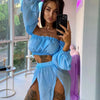 NEU Damen Strand 2-teilige Bikini-Überwürfe Badeanzug schulterfreies Oberteil + hoch tailliertes Kleid Sexy Damen Schwimm-Überzug Badeanzug