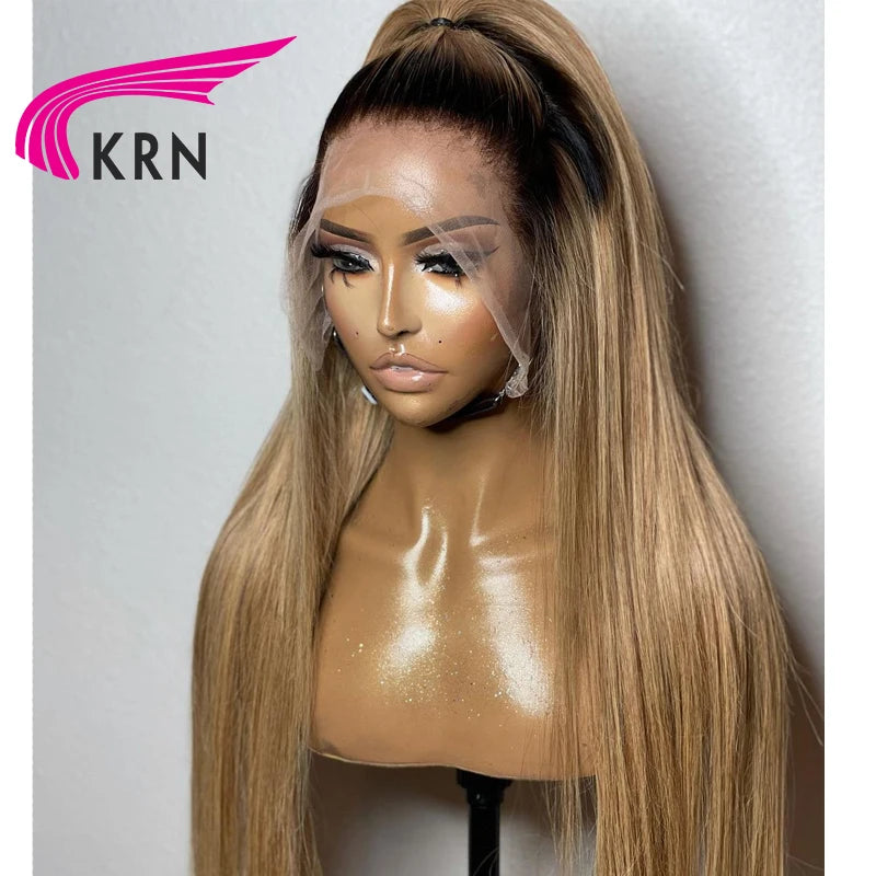 1B27 Glattes Haar Lace Front Echthaarperücken mit Babyhaar Preplucked Ombre Honigblonde Brasilianische Remy Lace Front Perücke
