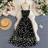 YuooMuoo Koreanische Mode Gänseblümchen Blumendruck Mesh Partykleid Sommer Zweilagiges Spaghettiträger Urlaub Midi Kleid Strandkleid