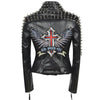 SX Occident Fashion women Club hot style Stud slim fit jacket shoulder rivets zip stitching short PU leather rock coat