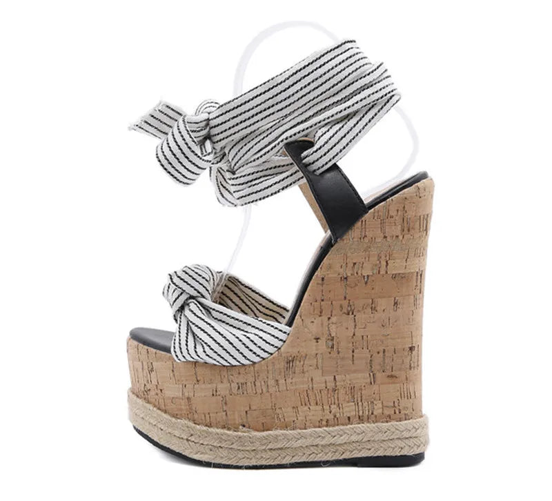 Eilyken Sommer Einfarbige Weiße Plateau Keilsandalen Damen Mode High Heels Knöchelriemen Offene Zehen Schuhe
