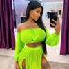 NEU Damen Strand 2-teilige Bikini-Überwürfe Badeanzug schulterfreies Oberteil + hoch tailliertes Kleid Sexy Damen Schwimm-Überzug Badeanzug