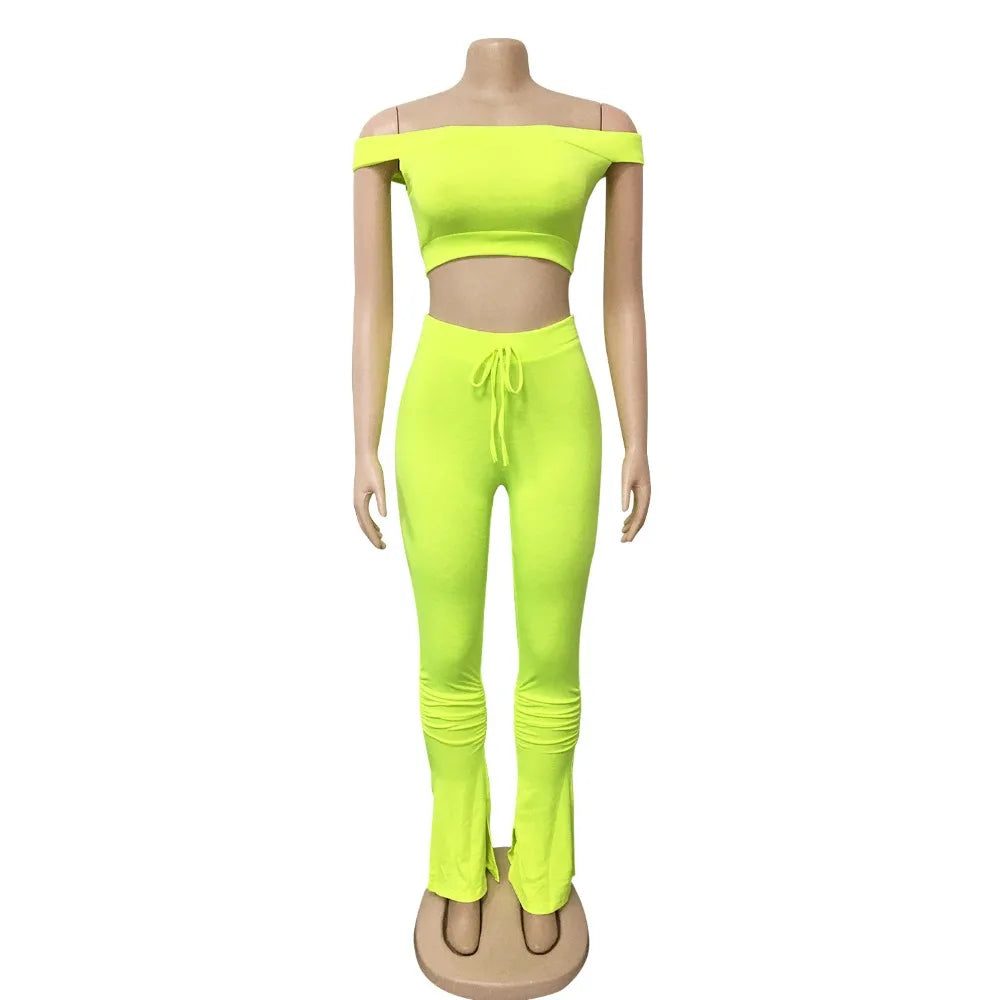 Two Piece Set for Women Two Piece Outfits Stacked Pants 2 Pieces Sets Women Crop Top Pants Stacked Leggings Outfits for Female