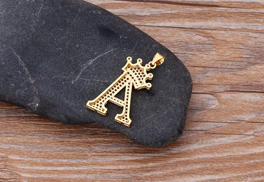 Nidin New Luxury Copper Zircon A-Z Crown Alphabet Pendant Chain Necklace Hip-Hop Style Fashion Woman Man Initial Name Jewelry