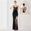 19103# Elegant Annual Sexy Long Korean Velvet Ten Positioning Floral Beads Halter Banquet Evening Dress Fashion