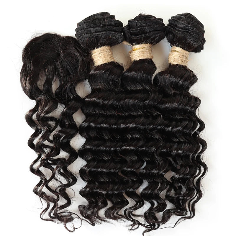 Lockiges Echthaar-Bundles mit Closure, kurzes indisches Echthaar-Bundles mit kreisförmigem Closure