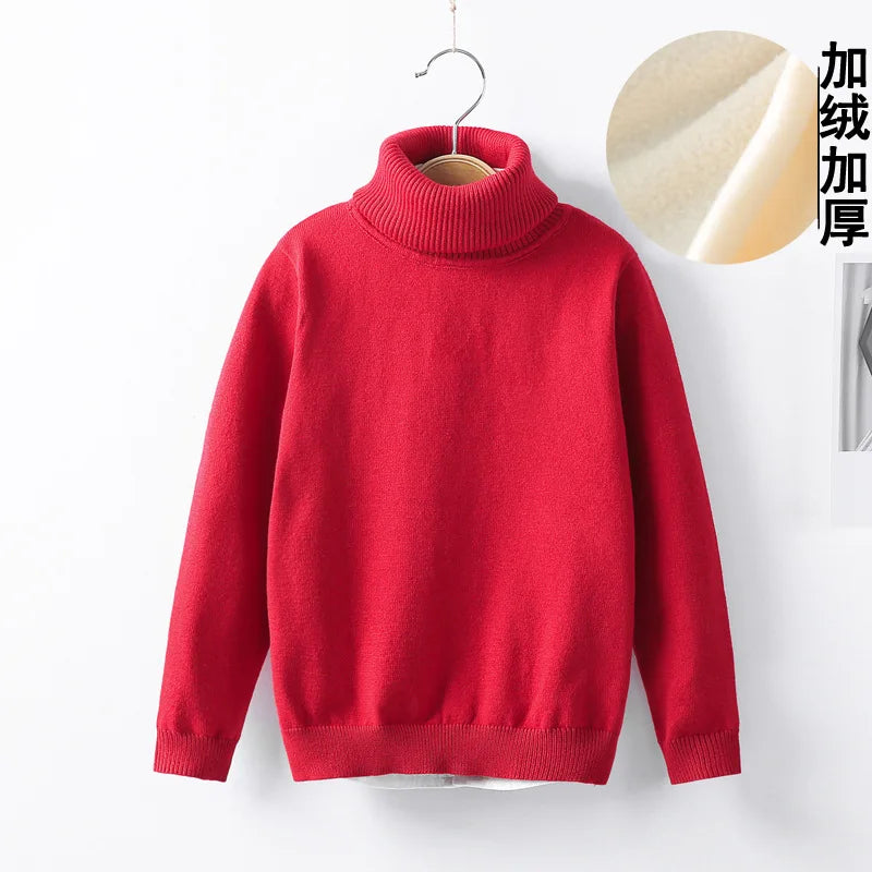 boys Plus velvet Warm turtleneck sweater Pullovers plush inside Thicken sweaters girls Winter Autumn Knitted Loose jacket 2-10Y