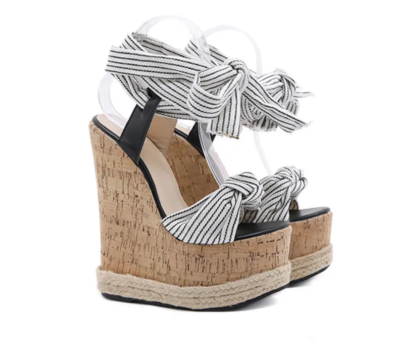 Eilyken Sommer Einfarbige Weiße Plateau Keilsandalen Damen Mode High Heels Knöchelriemen Offene Zehen Schuhe
