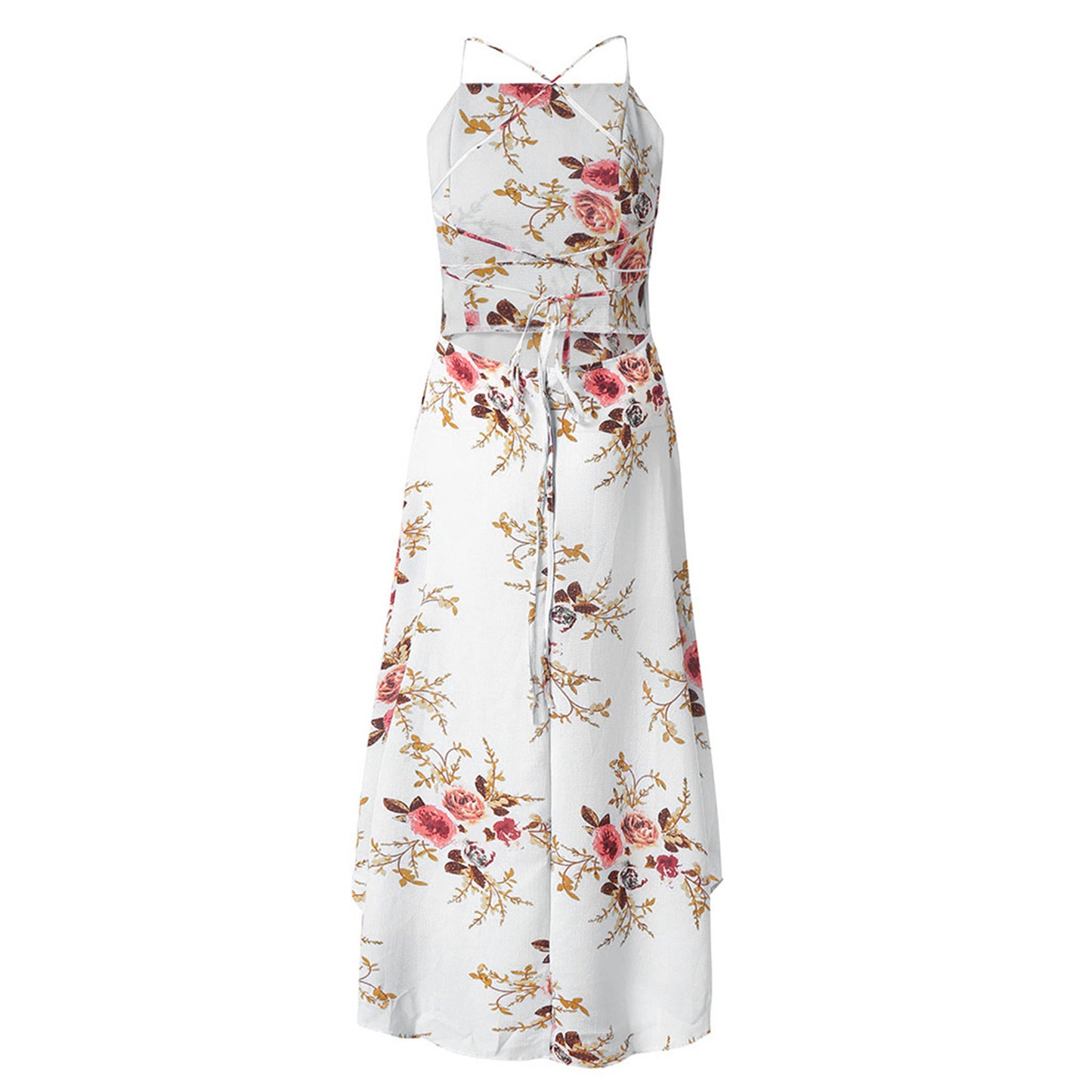 Women Holiday Floral Print Long Dresses Summer Spaghetti Strap Beach Swing Party A Line Dress Sexy Backless Irregular Dress Robe
