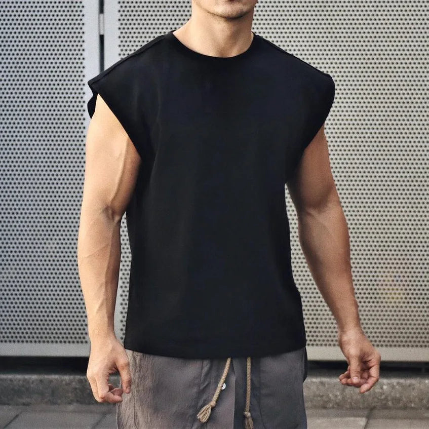 New Men O-neck Tank Top Pure Color Cotton Summer Vest Gym Muscle Bodybuilding Streetwear Sleeveless Shirt Workout Fitness Sport
