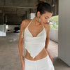 Bandage Halter Hot Sexy Navel Pink Crop Top 2021 Summer Sexy Female Art Print Sleeveless Fashion Slim Tight Party Club Outer
